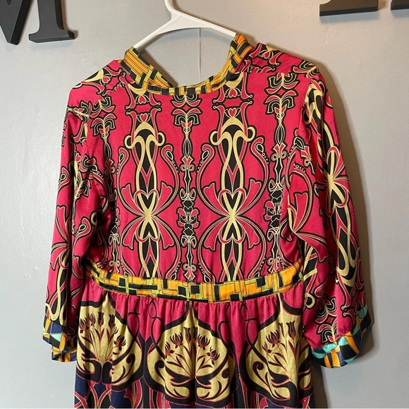 CAbi Silk Tunic Shirt Blouse Tie Waist V-neck 3/4 Sleeve  Womens Small Boho - Picture 9 of 11